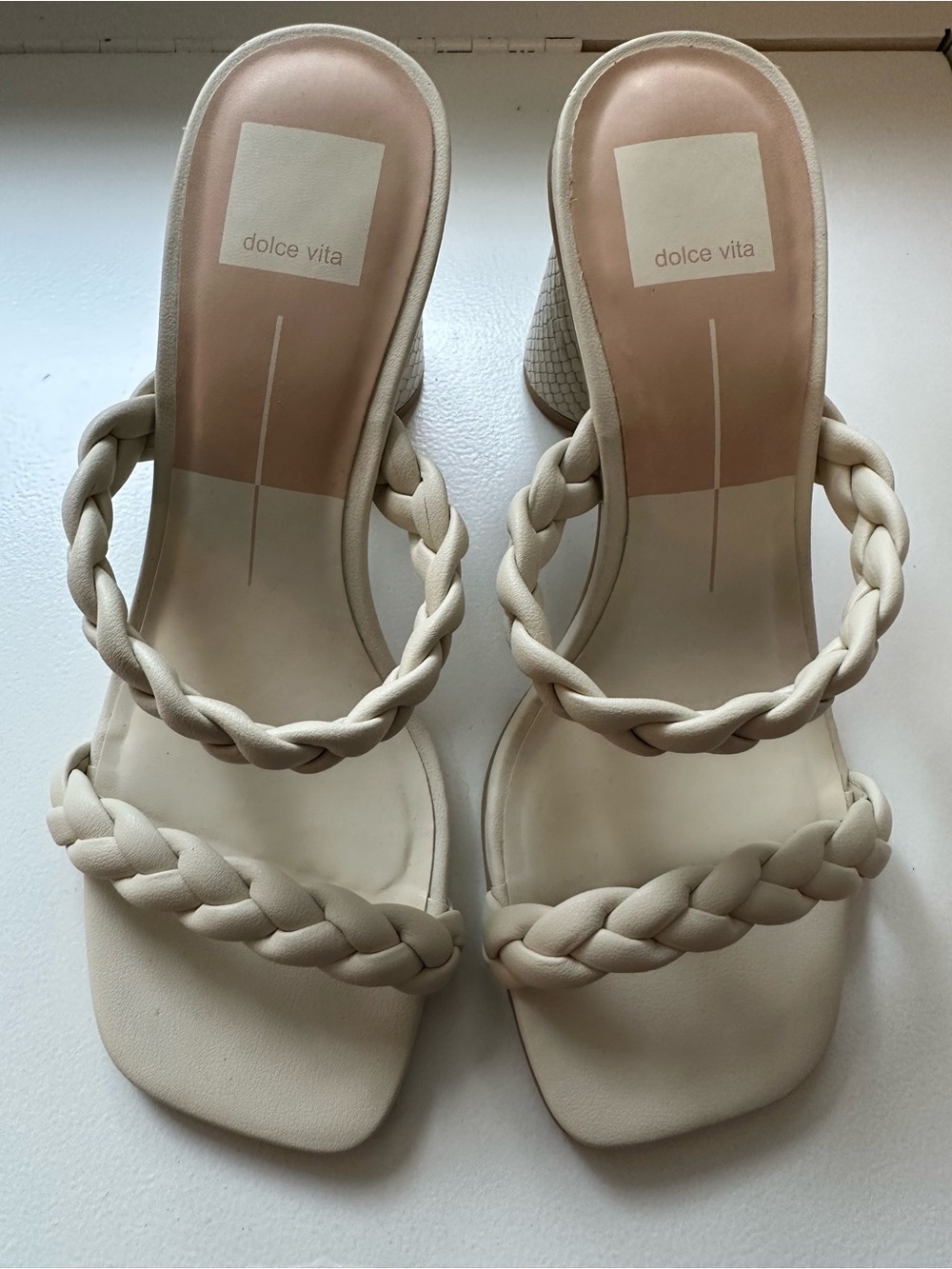 Dolce Vita Braided Double-Strap Slide Mules in Cream